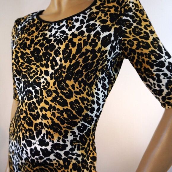 XOXO Womens Dress Sz M Animal Leopard Print Short Sleeve Body Hugger Knee Length - Picture 2 of 10